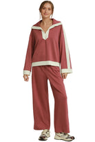 Umgee Women's Marsala Contrast Collar Top 