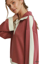 Umgee Women's Marsala Contrast Collar Top 