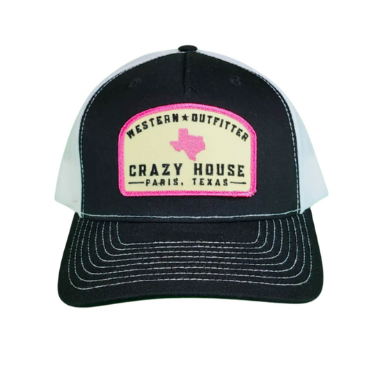 Black Snapback with Pink and Cream Outfitter Patch - Crazy House Western Wear