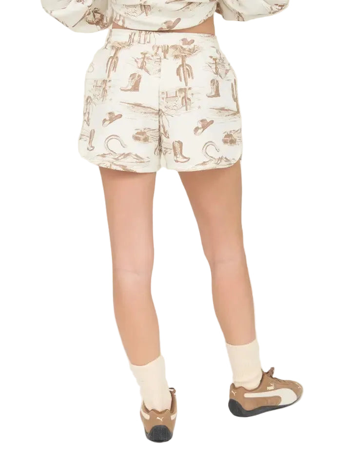 Women's Western Print Elastic Waist Shorts J5SX1003-B1