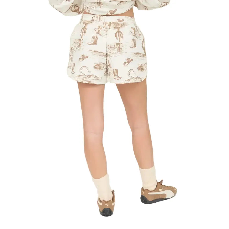 Women's Western Print Elastic Waist Shorts J5SX1003-B1