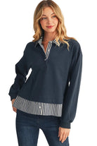 Jodifl Women's Navy Stripe Contrast Accent Casual Top 