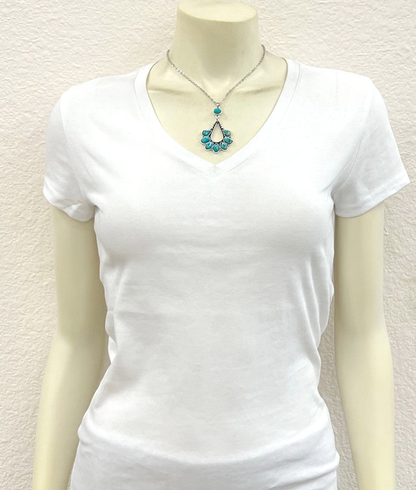 Women's Isac Silver and Turquoise 16" Western Gemstone Necklace 