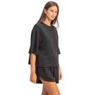 Women's Black Scuba Short Sleeve Boxy Top DZ26A271-BLK-WB