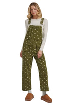 Women's Olive Green Polka Dot Jumpsuit with Scalloped Front 