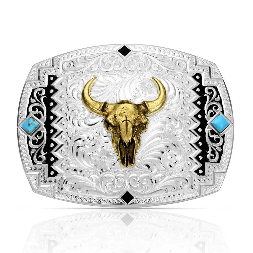 Men's Montana Silversmiths Southwest Scroll Buckle With Buffalo Skull 56100-1015