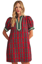 Jodifl Women's Lace Trim Detail Plaid Shift Dress 