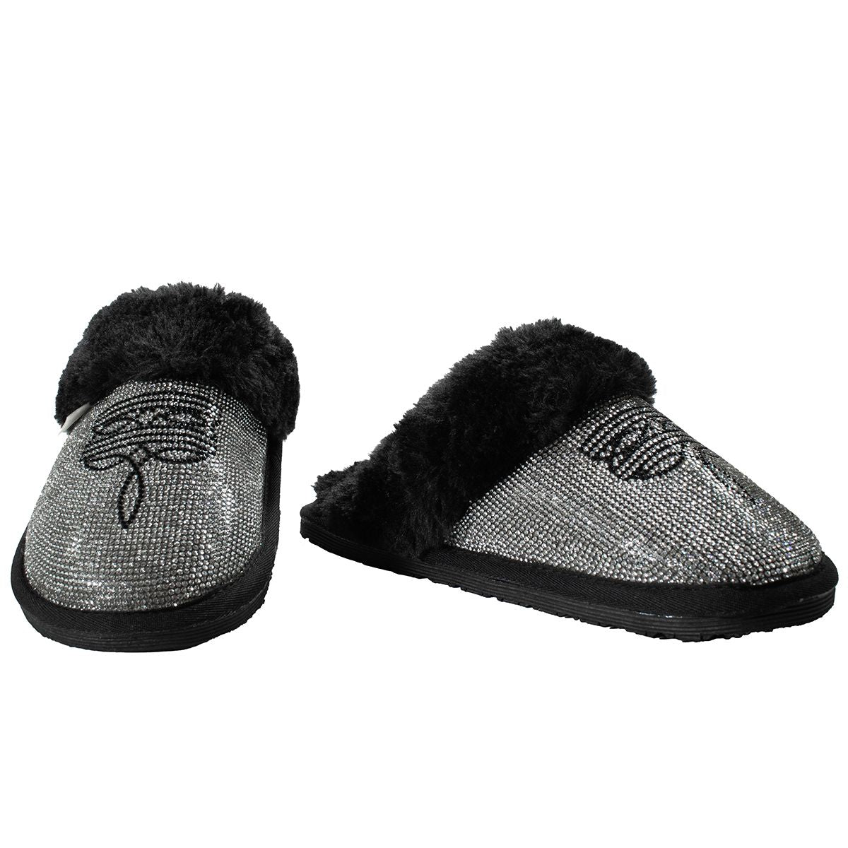 Women's Twister Black Sparkle Boot Stitched House Shoes 5738001