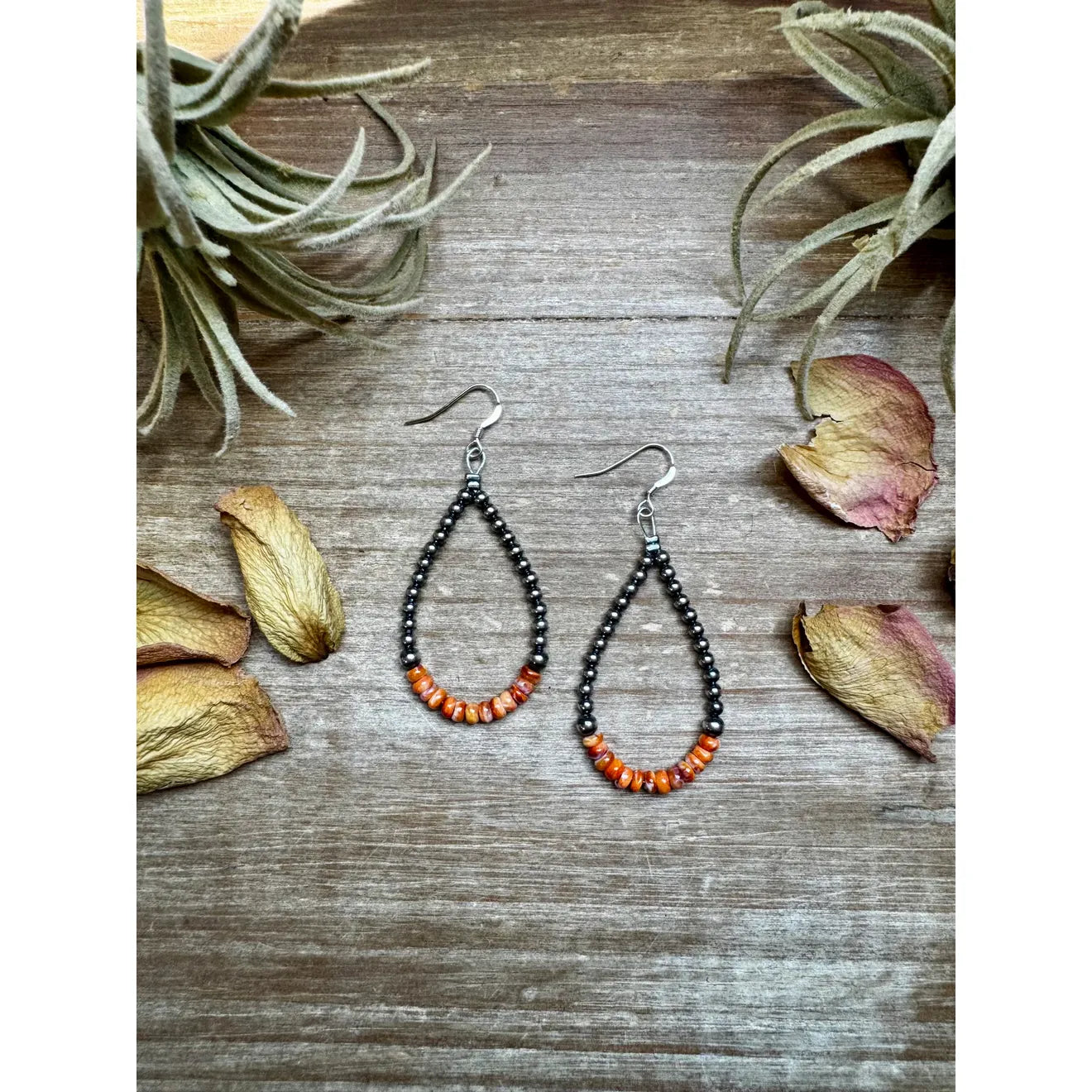 Bijoux Fab Teardrop Sterling Silver Pearl & Orange Spiny Oyster Earrings EAR-TEAR-184-SPI