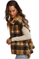 Women's Oversized Sherpa Fleece Checker Vest Jacket ST2049F