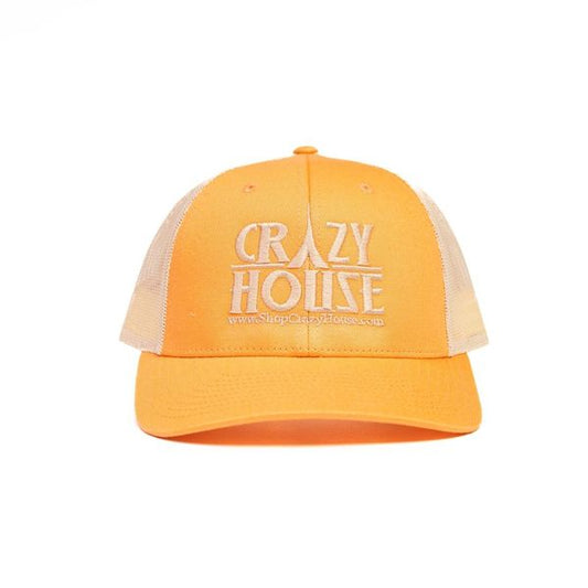 Peach Snapback with Cream Crazy House Stitching