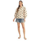 Women's Jodifl Cream Ruffled Neckline Button Down Polka Dot Blouse H51313