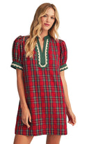 Jodifl Women's Lace Trim Detail Plaid Shift Dress 
