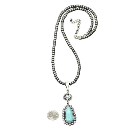Women's Isac 30" Long 6mm Navajo Pearl Turquoise Necklace 