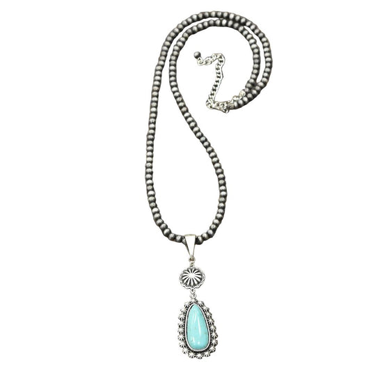 Women's Isac 30" Long 6mm Navajo Pearl Turquoise Necklace 