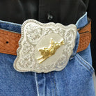 Men's Montana Silversmiths Scalloped Silver Western Buckle with Bull Rider 61669-528