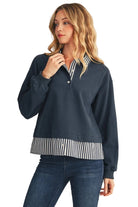 Jodifl Women's Navy Stripe Contrast Accent Casual Top 