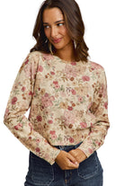 Women's Floral Crew Neck Long Sleeves Sweater Knit Top ST3677F-01