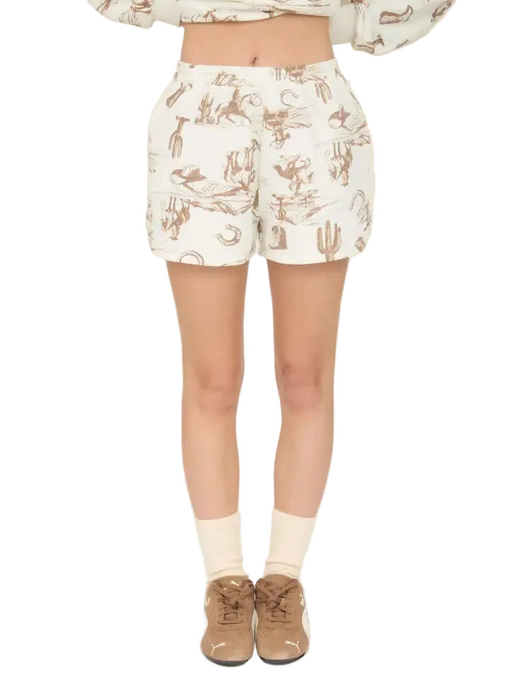 Women's Western Print Elastic Waist Shorts J5SX1003-B1