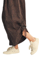 Jodifl Women's Mocha Drawstring Hemline Accent Wide Leg Leopard Jumpsuit 