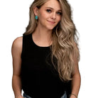 Women's West & Co 1" Turquoise Post Earring with Burnished Silver Rope Border E820