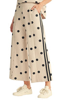 Jodifl Women's Oatmeal Color RIb Band Accent Polka Dot Casual Pants 