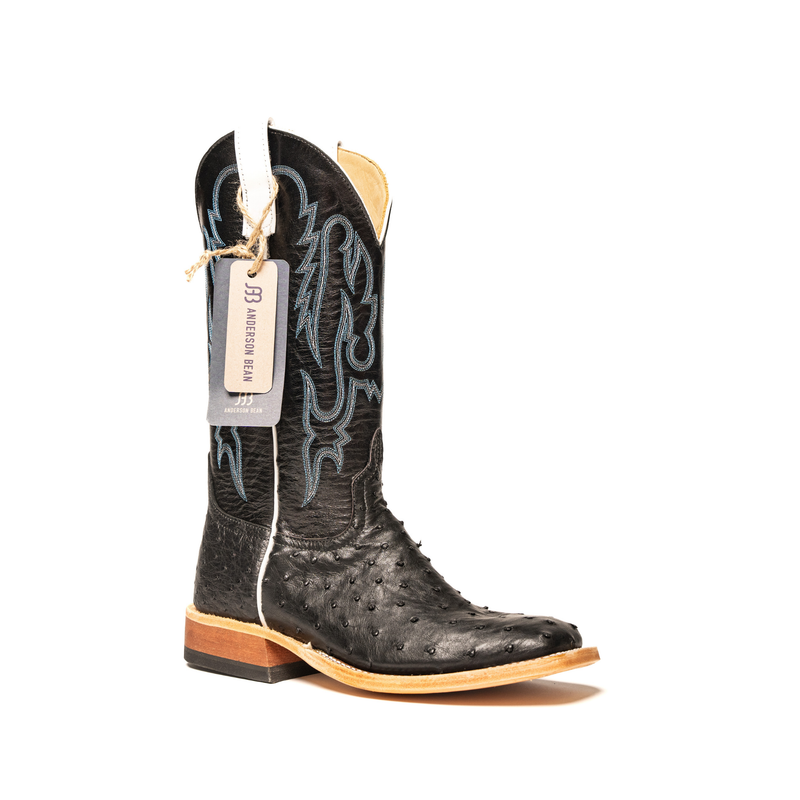 Anderson Bean Black Full Quill Ostrich with 13" Black Kidskin Top S3015 - Crazy House Western Wear