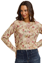 Women's Floral Crew Neck Long Sleeves Sweater Knit Top ST3677F-01