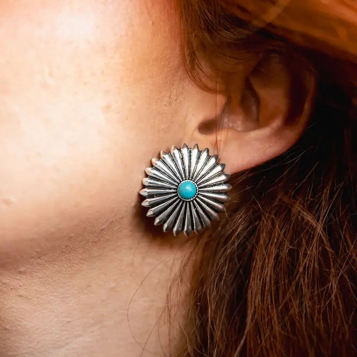 Women's West & Co Silver Concho Burst Post Earrings with Turquoise Accent E1418