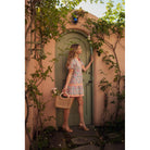 Women's Sky Blue Solid Contrast Detail Tiered Floral Dress M50351