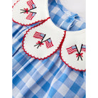 Girl's Infant 4th of July Plaid Romper with Bow Embroidery and Petal Collar RPG60510