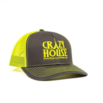Grey and Neon Green Snapback with Crazy House Stitching - Crazy House Western Wear
