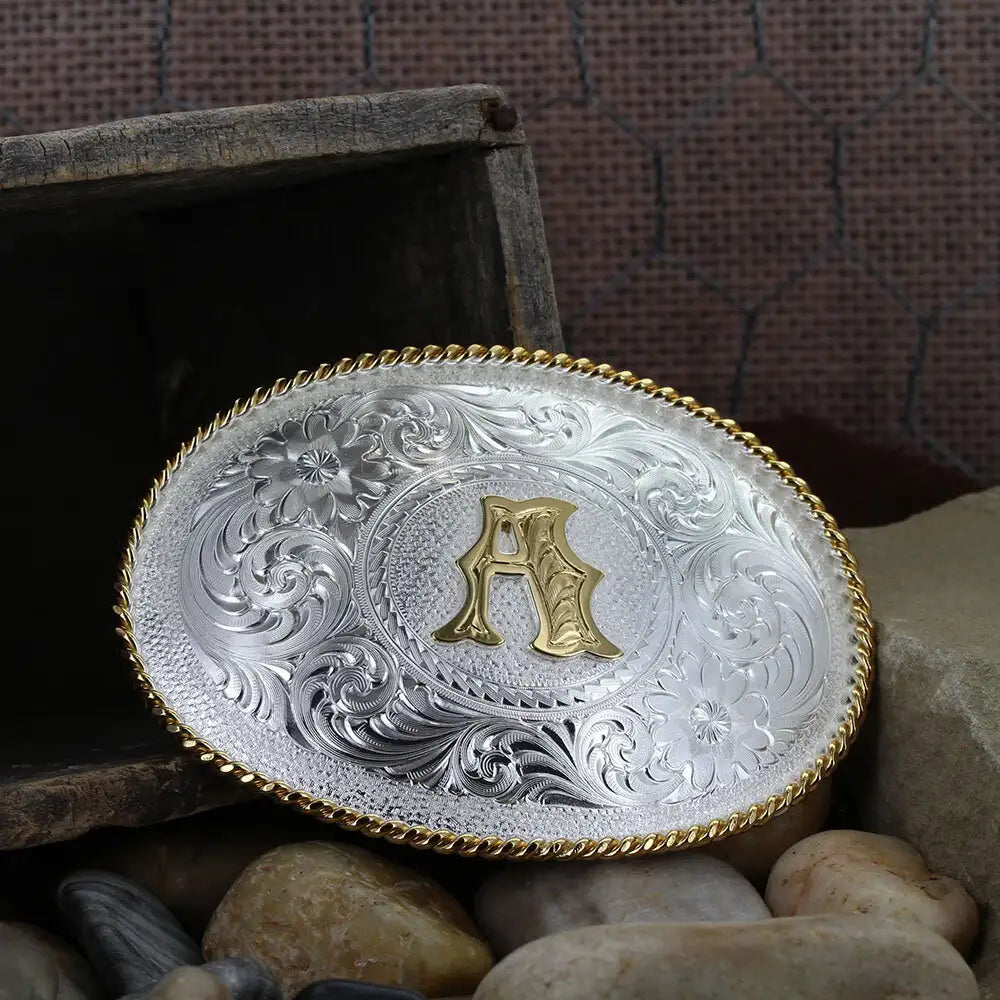 Men's Montana Silversmiths Initial A Silver Engraved Gold Trim Western Buckle 700A