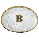 Men's Montana Silversmiths Initial B Silver Engraved Gold Trim Western Belt Buckle 700B