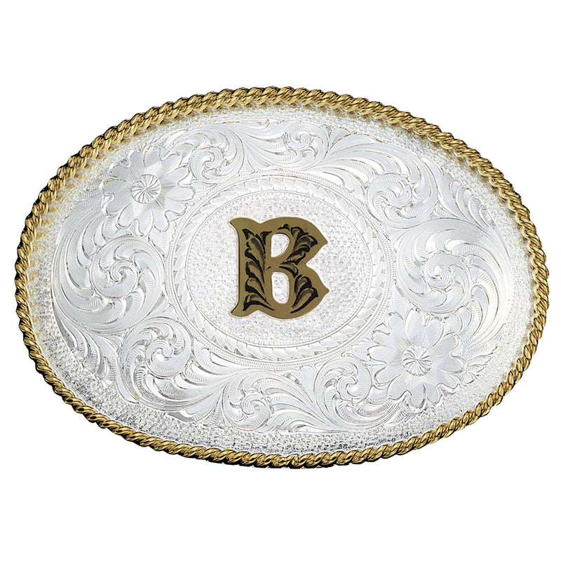 Men's Montana Silversmiths Initial B Silver Engraved Gold Trim Western Belt Buckle 700B