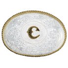 Montana Silversmiths Initial C Silver Engraved Gold Trim Western Belt Buckle 700C