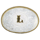 Montana Silversmiths Initial L Silver Engraved Gold Trim Western Belt Buckle 700L