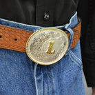 Montana Silversmiths Initial L Silver Engraved Gold Trim Western Belt Buckle 700L