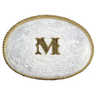 Montana Silversmiths Initial M Silver Engraved Gold Trim Western Belt Buckle 700M