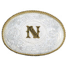 Montana Silversmith Initial N Silver Engraved Gold Trim Western Belt Buckle 700N