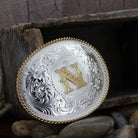 Montana Silversmith Initial N Silver Engraved Gold Trim Western Belt Buckle 700N