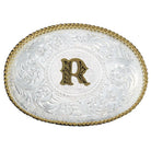 Montana Silversmiths Initial R Silver Engraved Gold Trim Western Belt Buckle 700R