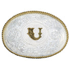 Montana Silversmiths Initial U Silver Engraved Gold Trim Western Buckle 700U