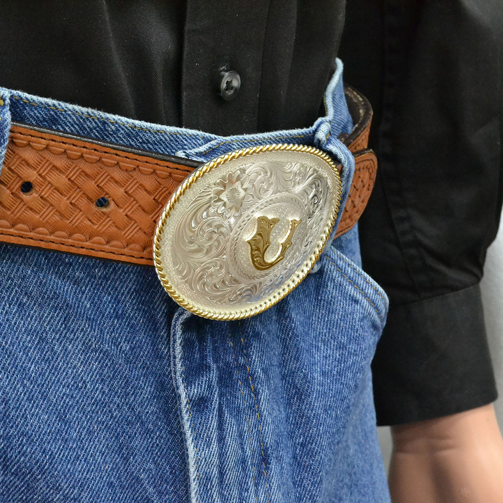 Montana Silversmiths Initial U Silver Engraved Gold Trim Western Buckle 700U