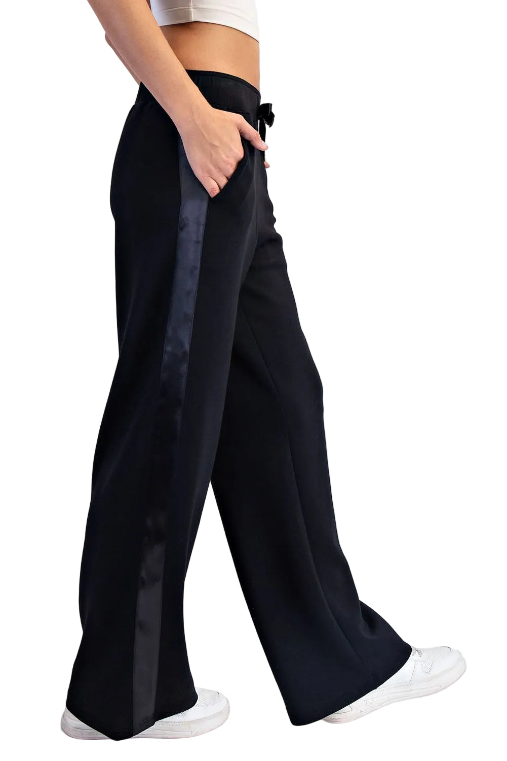 Women's Black Modal Scuba Luxe Satin Straight Pant P6412