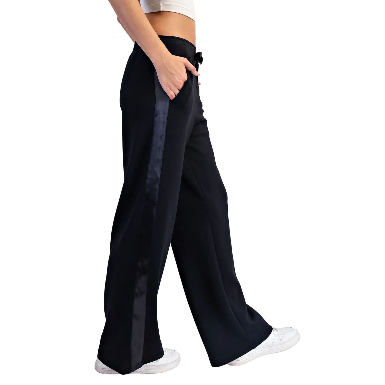 Women's Black Modal Scuba Luxe Satin Straight Pant P6412