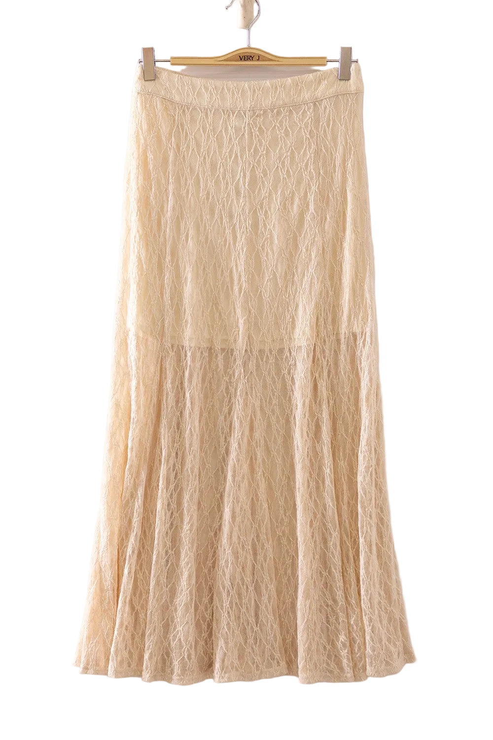 Very J Women's Sheer Lace Crinkle Maxi Skirt with Elastic Waistband