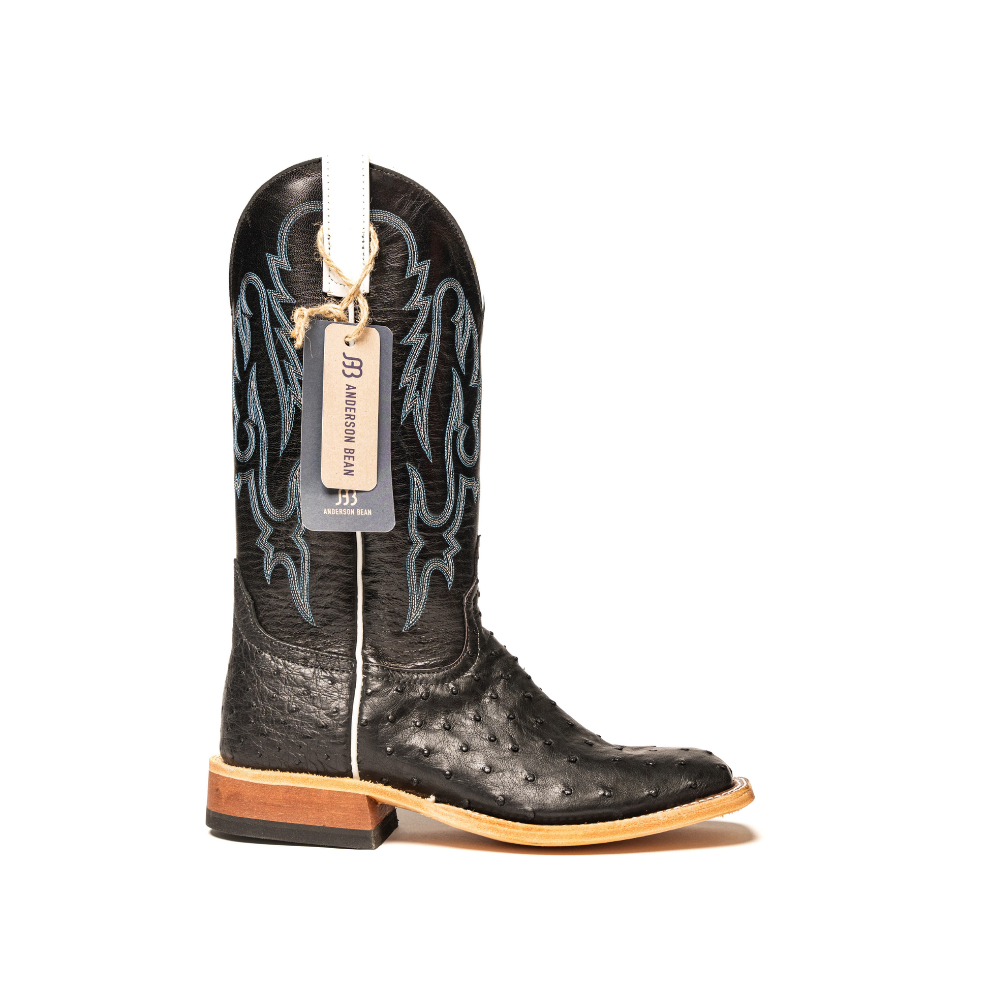 Anderson Bean Black Full Quill Ostrich with 13" Black Kidskin Top S3015 - Crazy House Western Wear