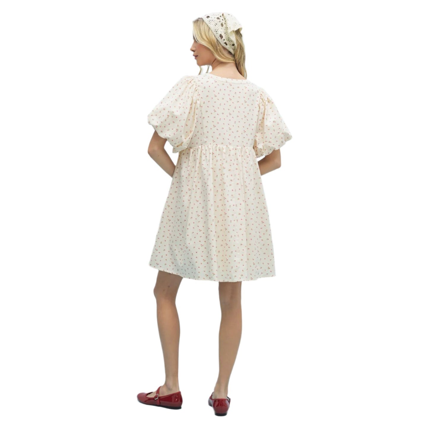 Women's Ditsy Floral Puff Sleeve Mini Dress WL25-10736 - Crazy House Western Wear
