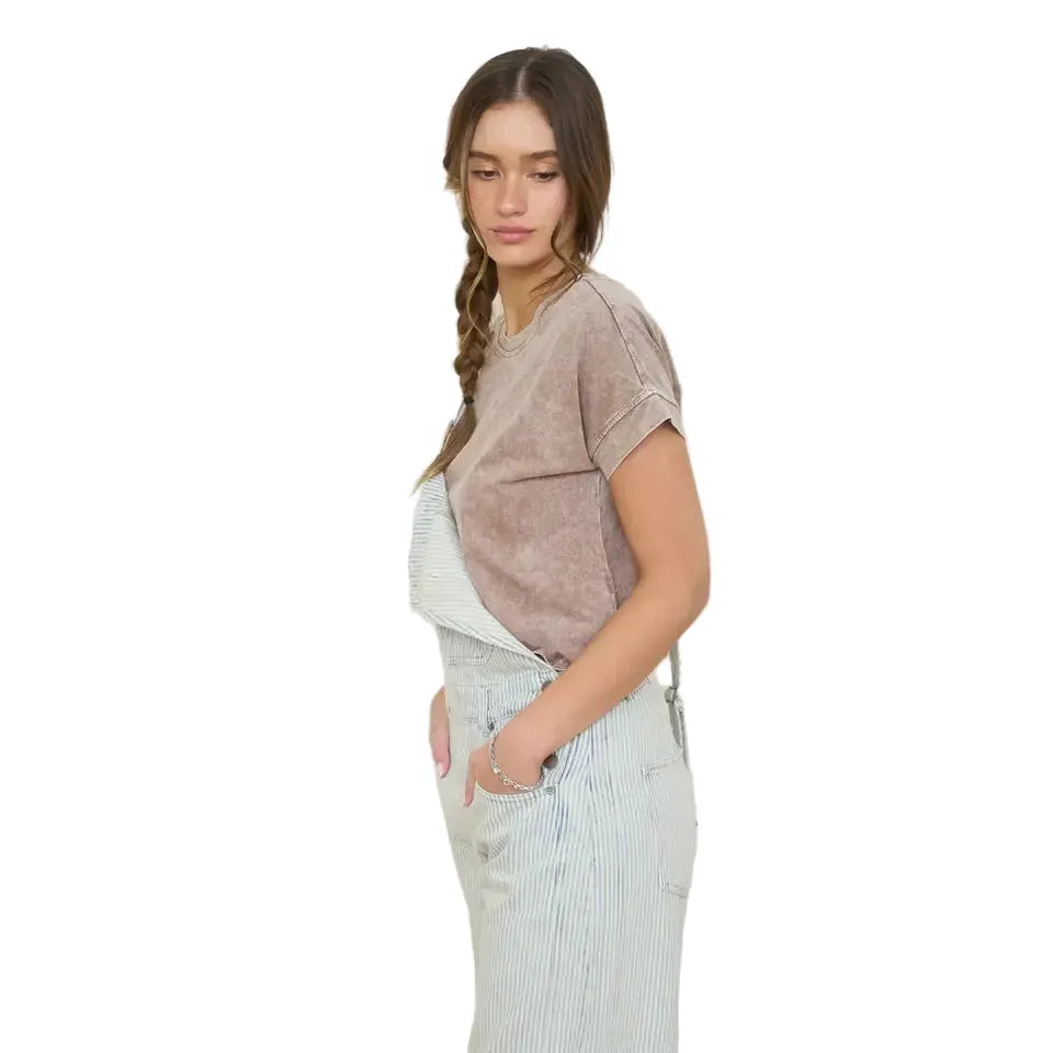 Women's Washed Short Sleeve Boxy Knit Top J5FP1005-T